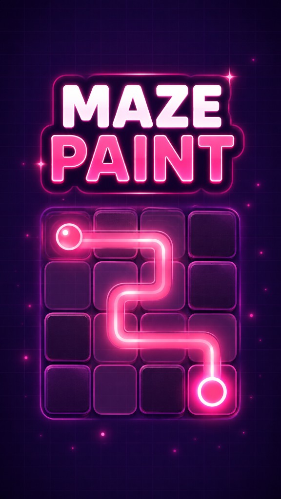 Maze Paint splash with neon path through a grid